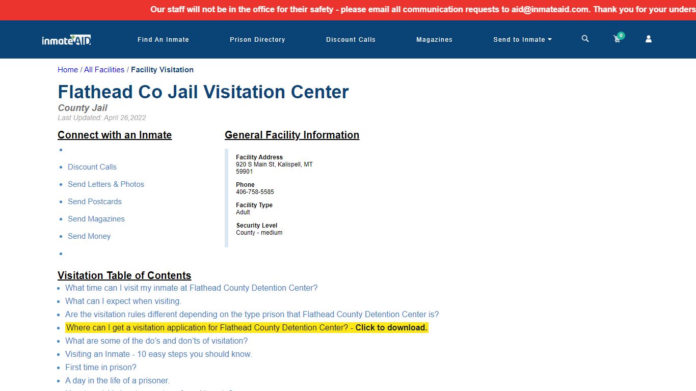 Flathead County Detention Center | Visitation, dress code & visiting hours