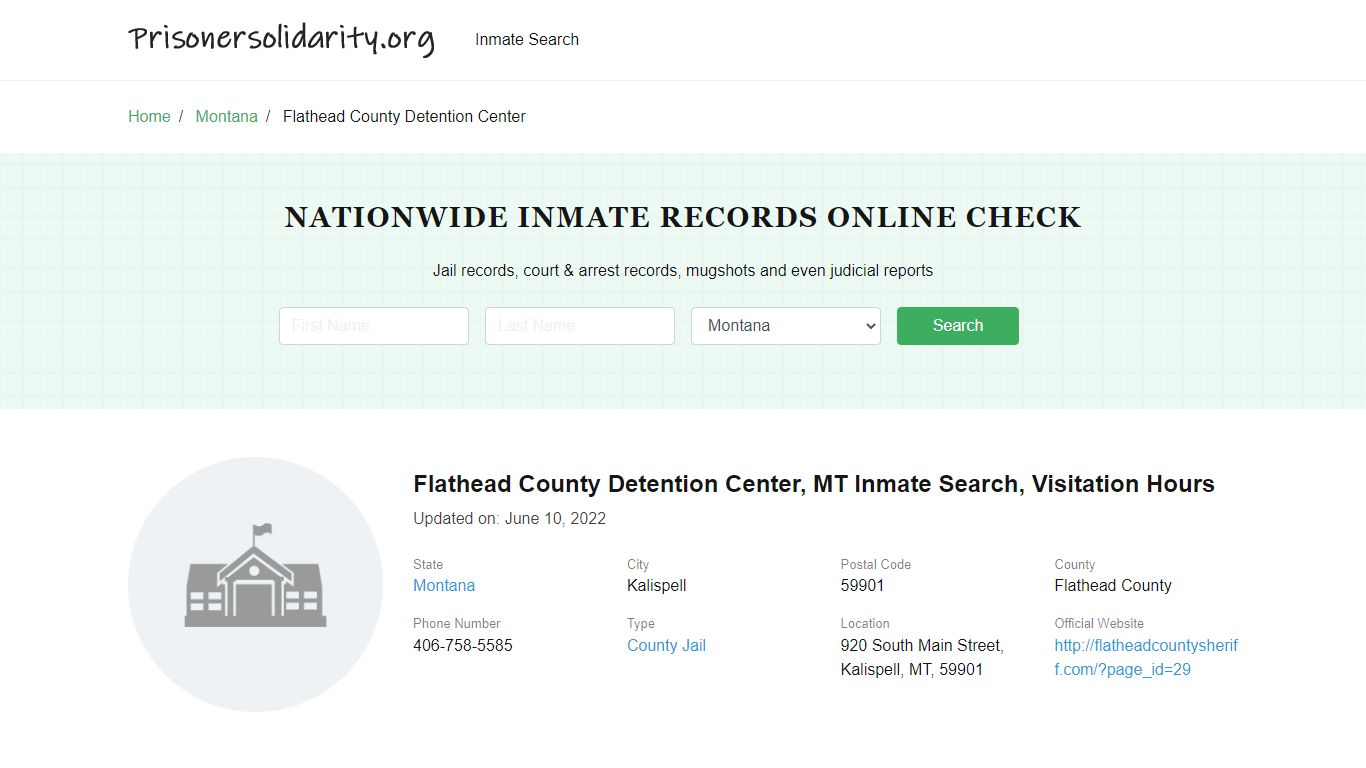 Flathead County Detention Center, MT Inmate Search, Visitation Hours