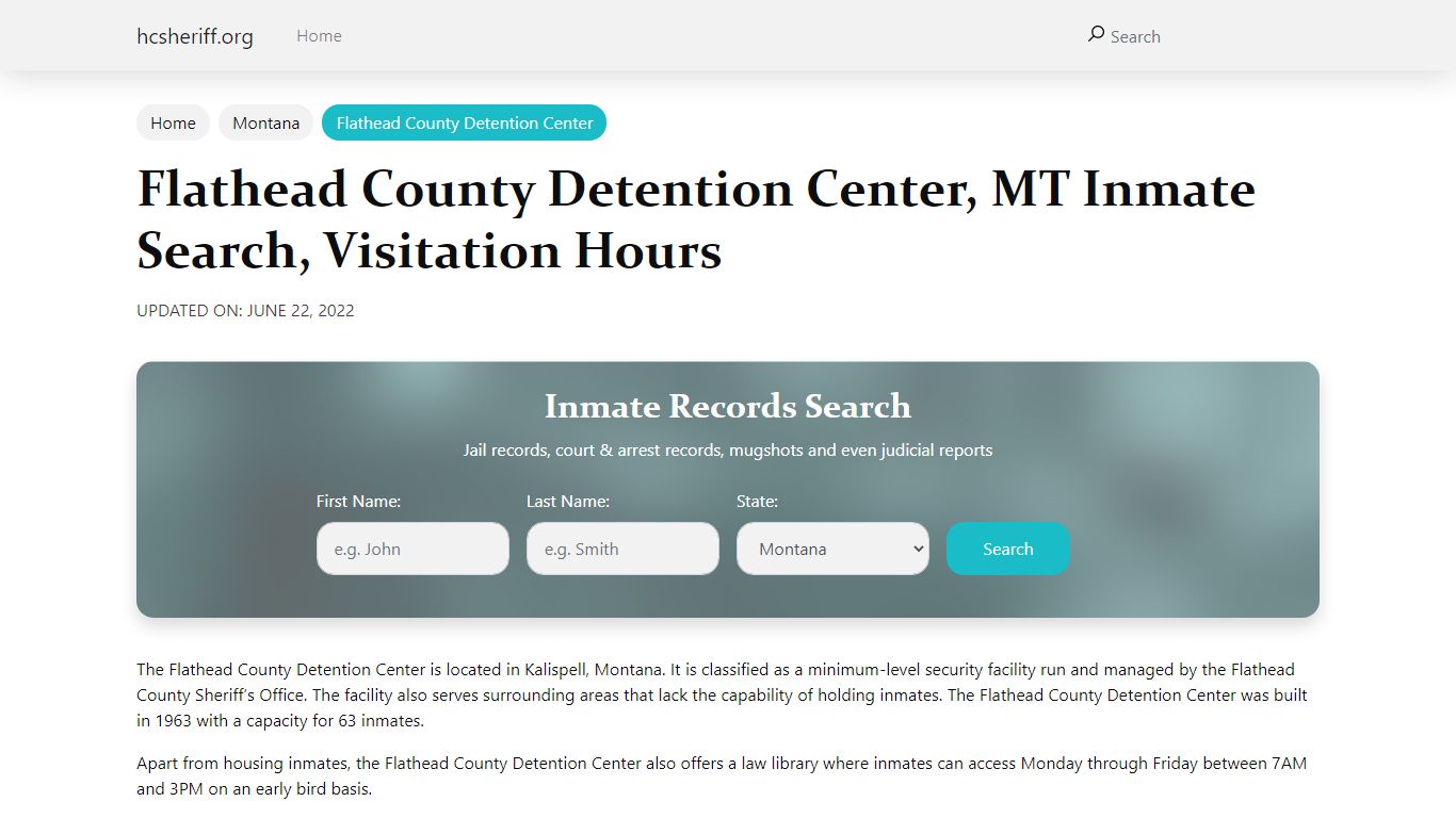 Flathead County Detention Center, MT Inmate Search, Visitation Hours