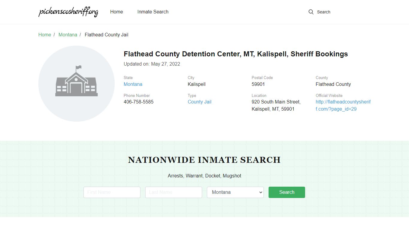 Flathead County Detention Center, MT, Kalispell, Sheriff Bookings